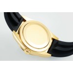 Navigator series men's watch, white dial, gold bezel, 42mm, rubber strap.