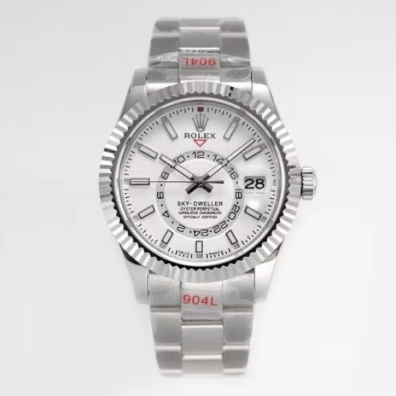 Navigator series men's watch, white dial, silver bezel, 42mm, silver Oyster bracelet
