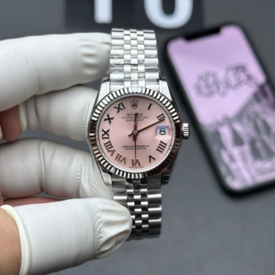 Datejust series, pink dial, 31mm, silver strap