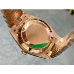 Sunday date display series men's watch, chocolate dial, rose gold bezel, 40mm, rose gold President-style bracelet.