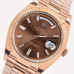 Sunday date display series men's watch, chocolate dial, rose gold bezel, 40mm, rose gold President-style bracelet.