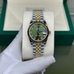 Datejust series, green dial, 31mm, gold and silver two-tone strap.