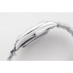 Sunday date display series women's watch, gradient blue dial, silver bezel, 36mm, silver President-style bracelet.