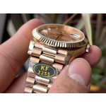 Sunday calendar series men's watch, rose gold dial, rose gold bezel, 40mm, rose gold President-style bracelet.