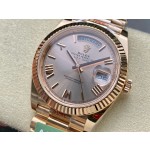 Sunday date display series men's watch, champagne dial, rose gold bezel, 40mm, rose gold President-style bracelet.