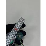 Sunday calendar series men's watch with full diamond dial and diamond-set bezel, 41mm, silver President-style bracelet.