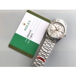 Sunday Calendar series men's and women's watches, silver dial, silver bezel, 36mm and 40mm sizes, silver President-style bracelet.