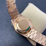 Sunday date display series women's watch, rose gold dial, diamond-set bezel, 36mm, rose gold President-style bracelet.