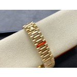 Sunday calendar series men's watch with full diamond dial, gold bezel, 40mm, gold President-style bracelet.