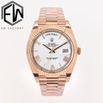 Sunday Calendar Series Men's and Women's Watches, White Dial, Rose Gold Bezel, 36mm and 40mm sizes, Rose Gold President-style Bracelet