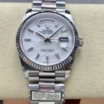 Sunday Calendar Series Men's and Women's Watches, Mother-of-pearl Dial, Silver Bezel, 36mm and 40mm sizes, Silver President-style Bracelet