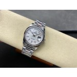 Sunday Calendar Series Men's and Women's Watches, Mother-of-pearl Dial, Silver Bezel, 36mm and 40mm sizes, Silver President-style Bracelet