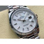 Sunday Calendar Series Men's and Women's Watches, Mother-of-pearl Dial, Silver Bezel, 36mm and 40mm sizes, Silver President-style Bracelet