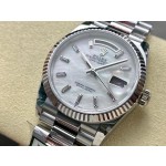 Sunday Calendar Series Men's and Women's Watches, Mother-of-pearl Dial, Silver Bezel, 36mm and 40mm sizes, Silver President-style Bracelet
