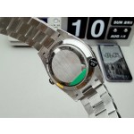 Sunday calendar series men's watch, black dial, diamond-set bezel, 40mm, silver President-style bracelet.