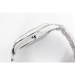 Sunday date display series men's watch, ice blue dial, silver bezel, 40mm, silver President-style bracelet.