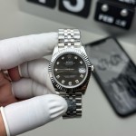Datejust series, 31mm grey dial, silver strap.