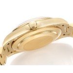 Sunday date display series men's watch, green dial, gold bezel, 40mm, gold President-style bracelet.