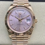 Sunday calendar series men's watch, pink dial, rose gold bezel, 40mm, rose gold President-style bracelet.