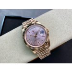 Sunday calendar series men's watch, pink dial, rose gold bezel, 40mm, rose gold President-style bracelet.