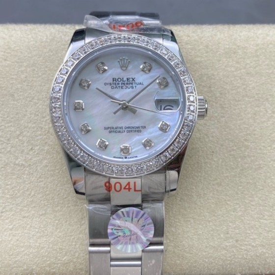 Datejust series, 31mm mother-of-pearl dial with diamonds, silver strap