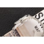 Sunday Calendar series women's watch, full diamond dial, diamond-set bezel, 36mm, with diamond-set silver President-style bracelet.