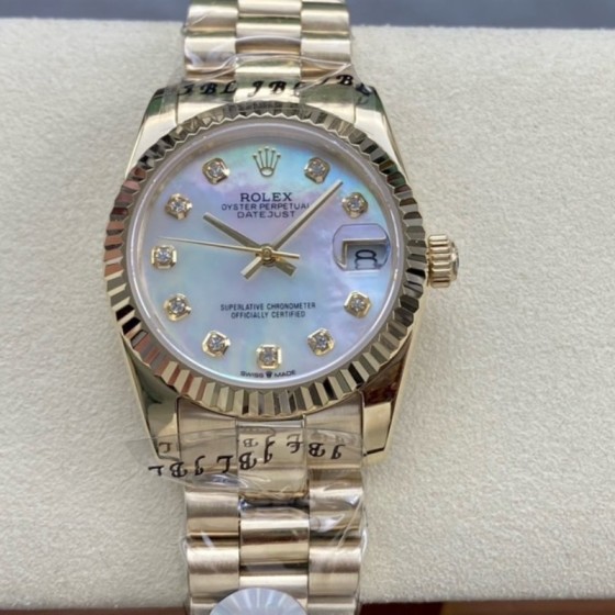 Datejust series, 31mm mother-of-pearl dial, gold strap