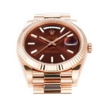Sunday date display series men's watch, chocolate dial, rose gold bezel, 40mm, rose gold President-style bracelet.