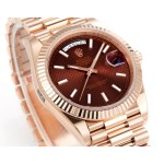 Sunday date display series men's watch, chocolate dial, rose gold bezel, 40mm, rose gold President-style bracelet.