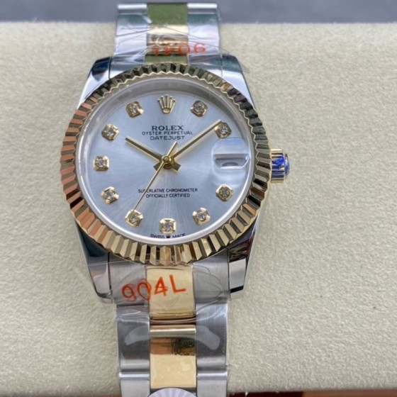 Datejust series, 31mm silver dial, two-tone gold and silver strap