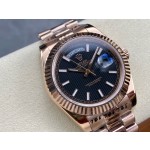 Sunday calendar series men's watch, black dial, rose gold bezel, 40mm, rose gold President-style bracelet.