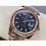 Sunday calendar series men's watch, black dial, rose gold bezel, 40mm, rose gold President-style bracelet.