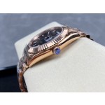 Sunday calendar series men's watch, black dial, rose gold bezel, 40mm, rose gold President-style bracelet.