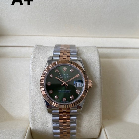 Datejust series, 31mm green dial, rose gold two-tone strap