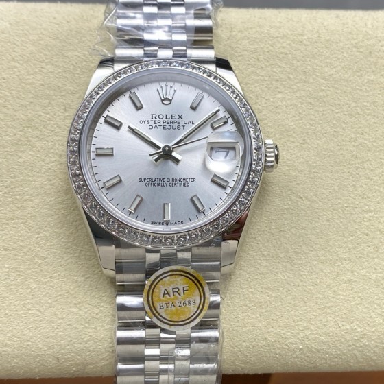 Datejust series, 31mm silver dial with diamonds, silver strap