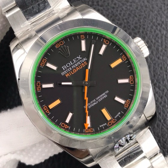 Magnetic-resistant series men's watch, black dial, silver bezel, 40mm, silver Oyster bracelet.