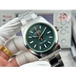 Magnetic-resistant series men's watch, green dial, silver bezel, 40mm, silver Oyster bracelet.