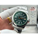 Magnetic-resistant series men's watch, green dial, silver bezel, 40mm, silver Oyster bracelet.