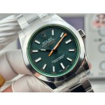 Magnetic-resistant series men's watch, green dial, silver bezel, 40mm, silver Oyster bracelet.