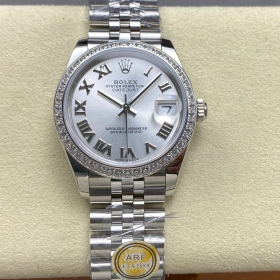 Datejust series, silver dial with diamonds, 31mm, silver bracelet.