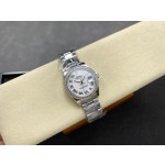 Datejust series women's watch, white dial, diamond-set bezel, 31mm, silver Oyster bracelet.