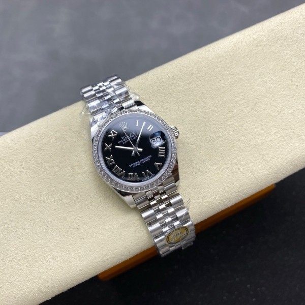 Datejust series, black dial with diamonds, 31mm, silver strap