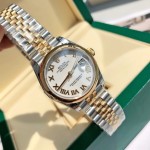 Datejust series women's watch, white dial, gold bezel, 31mm, two-tone five-link bracelet.