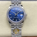 Datejust series, blue dial with diamonds, 31mm, silver strap