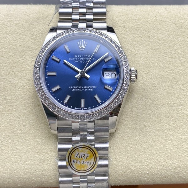 Datejust series, blue dial with diamonds, 31mm, silver strap