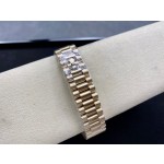 Sunday calendar series women's watch with diamond and mother-of-pearl dial, gold bezel, 36mm, gold President-style bracelet.