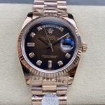 Sunday date display series women's watch, brown dial, rose gold bezel, 36mm, rose gold President-style bracelet.