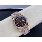 Sunday date display series women's watch, brown dial, rose gold bezel, 36mm, rose gold President-style bracelet.
