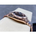 Sunday date display series women's watch, brown dial, rose gold bezel, 36mm, rose gold President-style bracelet.