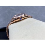 Sunday date display series women's watch, brown dial, rose gold bezel, 36mm, rose gold President-style bracelet.
